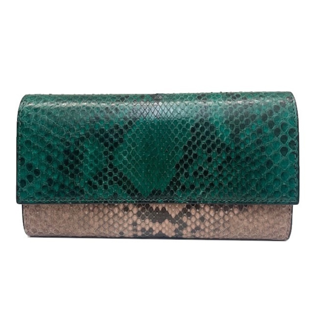 GUCCI Line Wallet Python Leather Snake Bifold Long Green Pink Purple